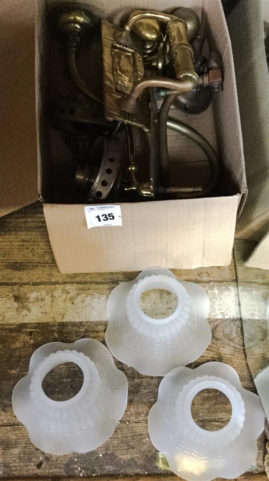Butterfly shaped mirror, brass lights, shades, door knocker, etc(-)